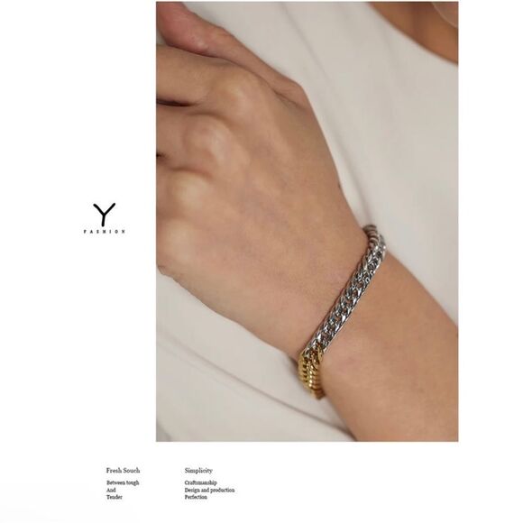 18K Gold Plated Two Toned Chain Bracelet 7”+1” extension - Picture 6 of 6